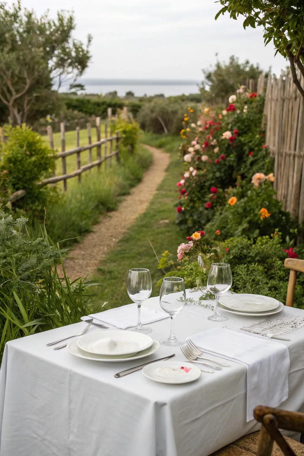 A classic white table arrangement embodying enduring elegance.