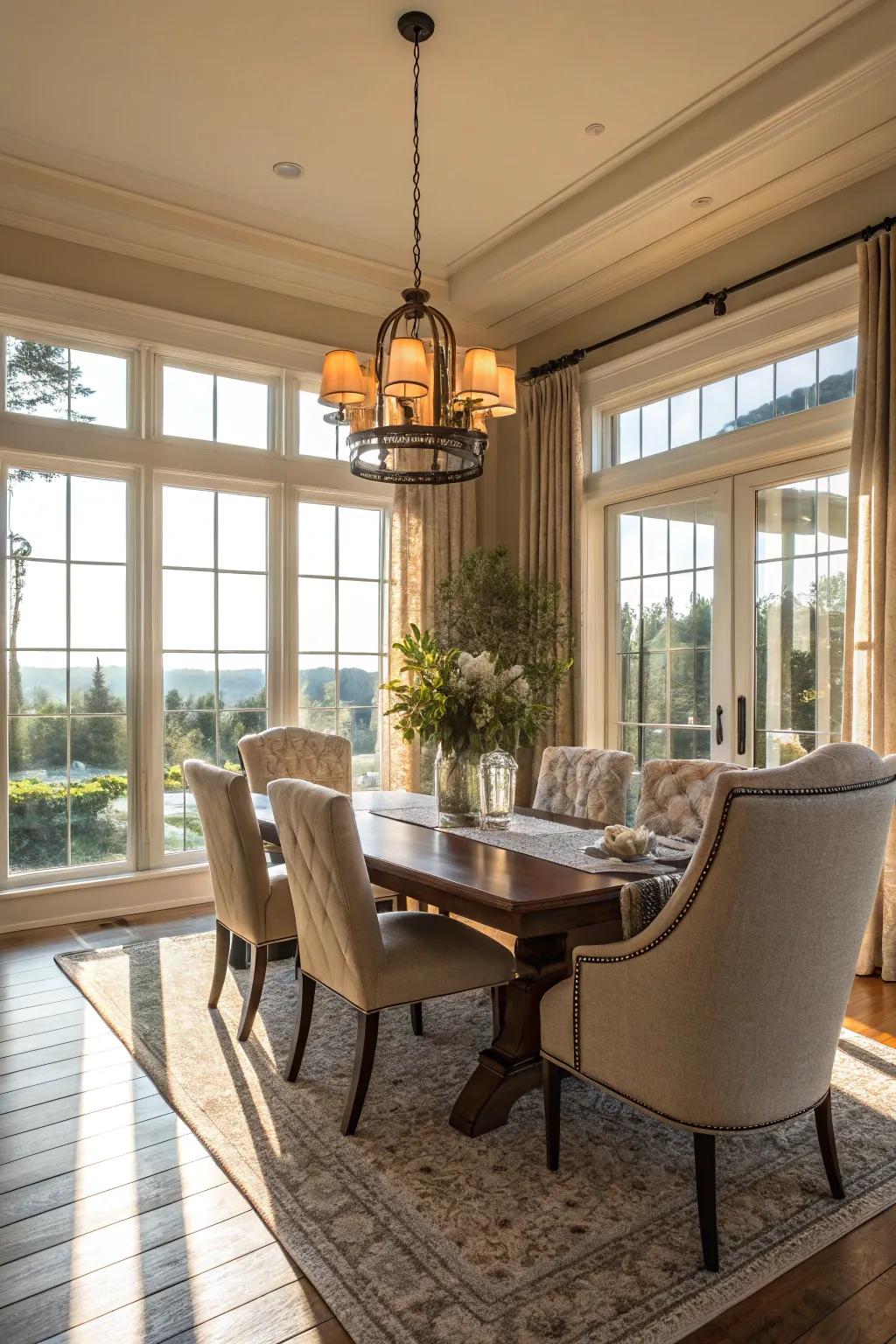 Make your dining area feel bigger with large-format windows.