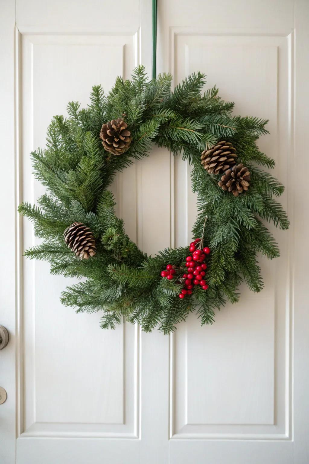 Cherish the tranquil splendor of a handcrafted Yuletide garland, where minimalism intertwines with celebratory charm.