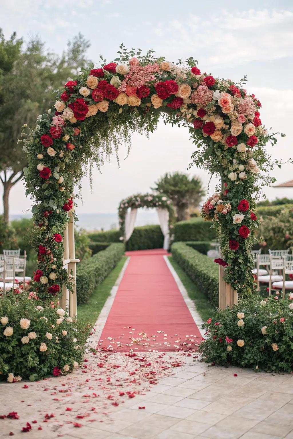 A blooming archway establishes a magnificent entry for your wedding processional.