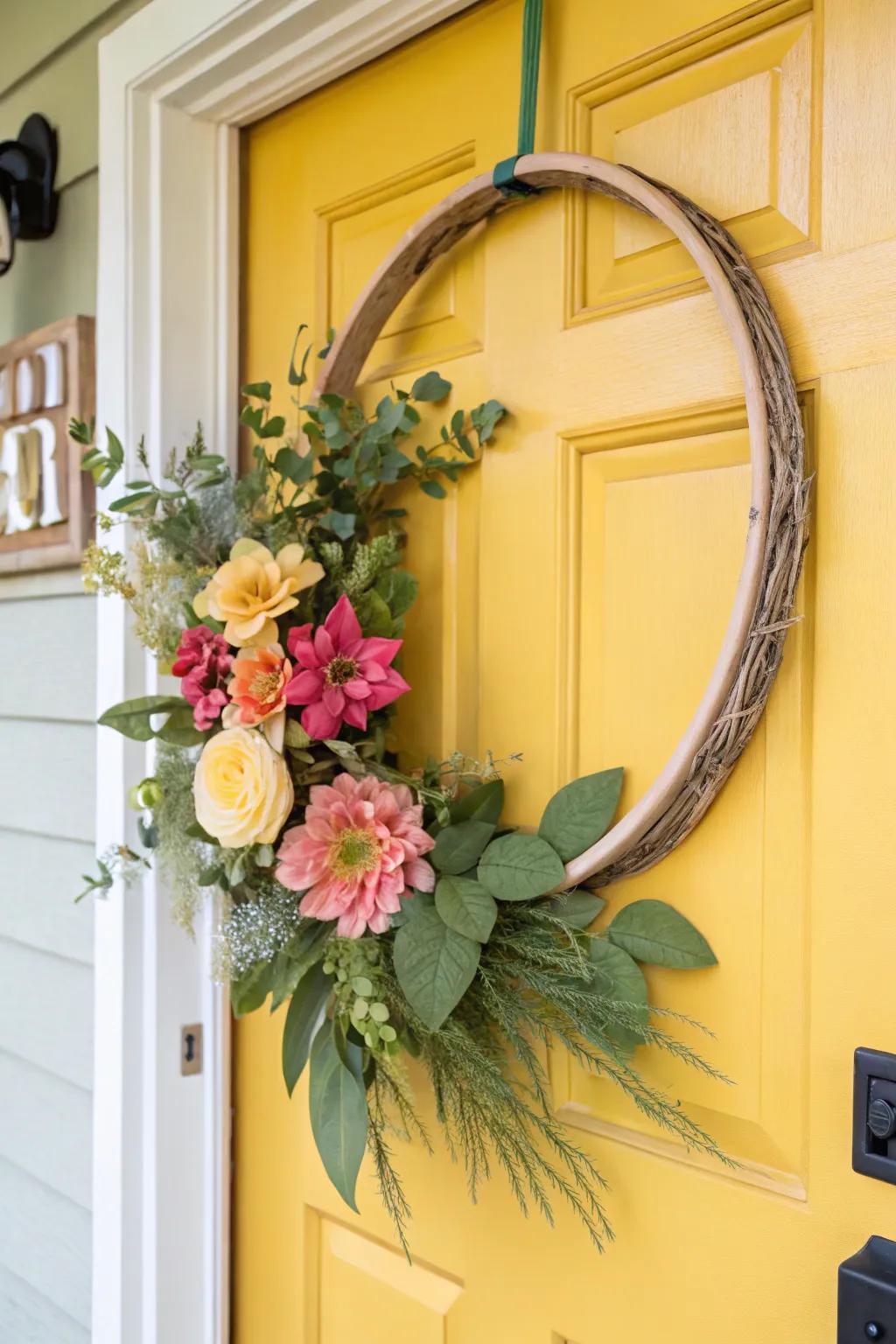 A floral-themed door hanger introduces a burst of color and vitality to your door.