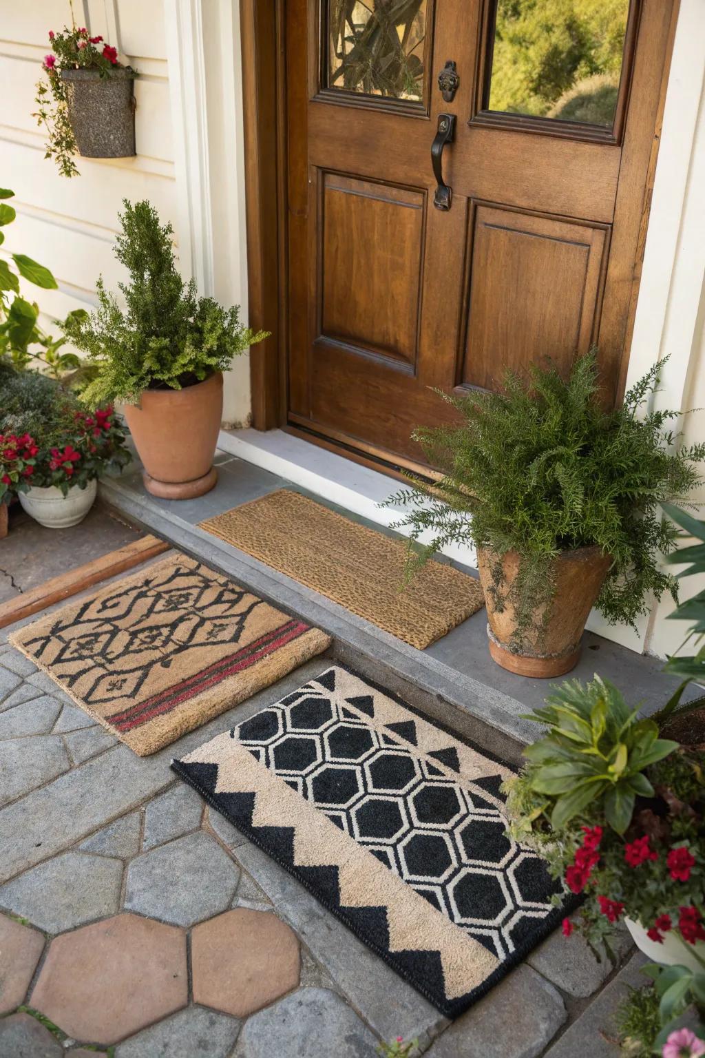 Layering doormats adds both style and a welcoming vibe to your entry