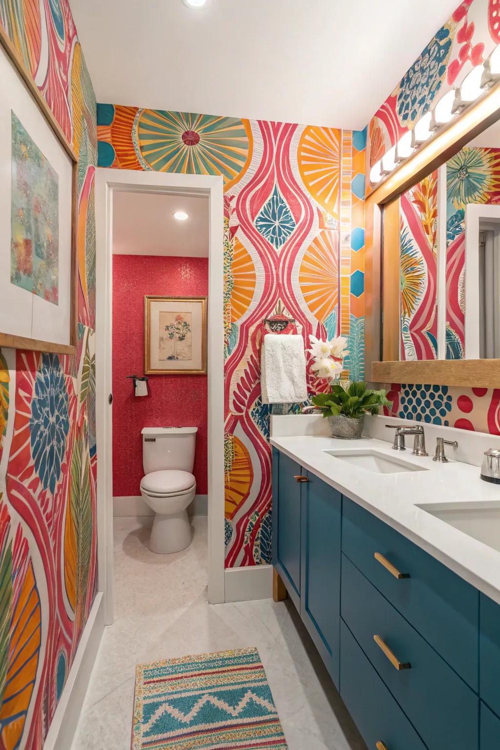 Add personality with bold wallpaper.