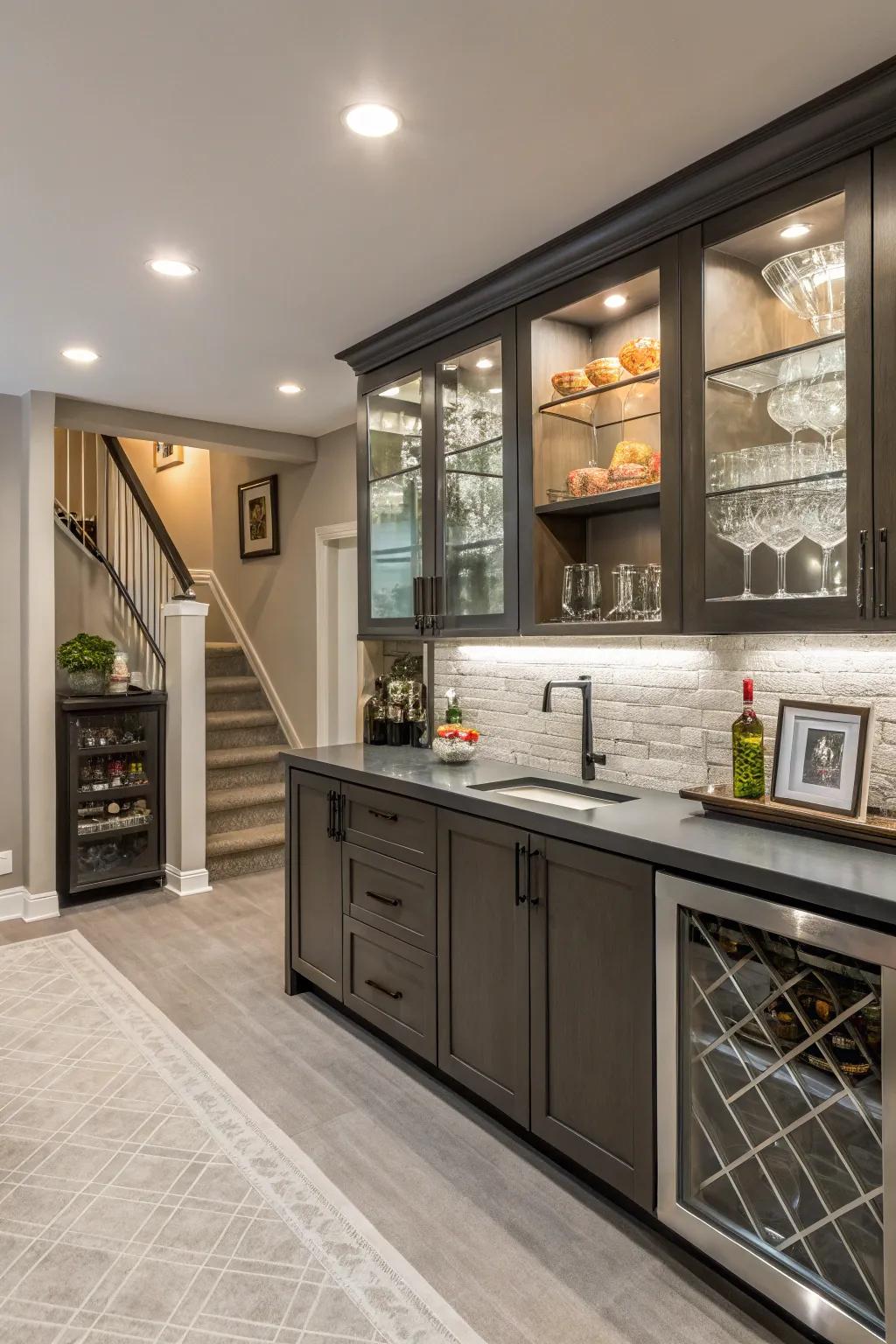 Refined cabinets and shelving bring style and order.