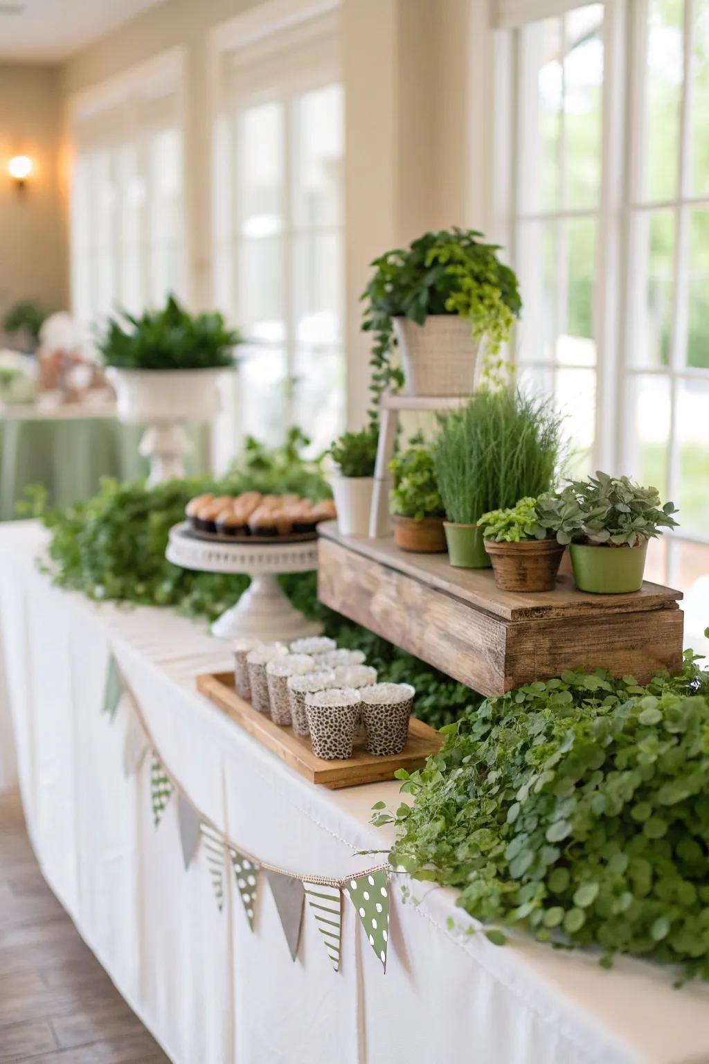 Abundant greenery is perfect for an earthy baby shower.