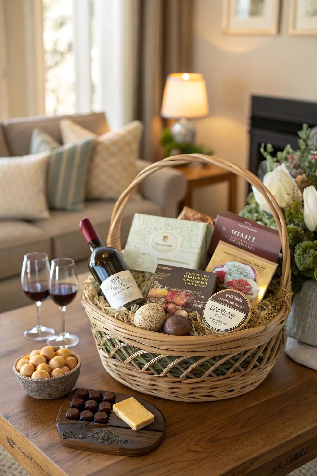 A gourmet indulgence Easter basket designed for the discerning palate.