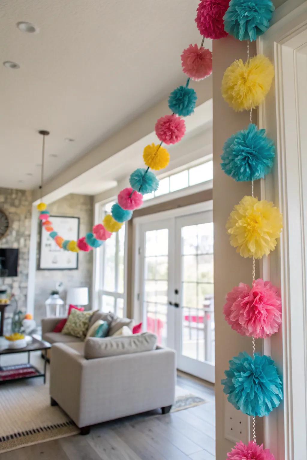 Illuminate your area with an adorable pom-pom garland.