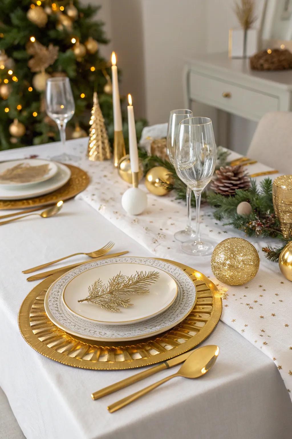 Gold and metallic accents that lift the table setting