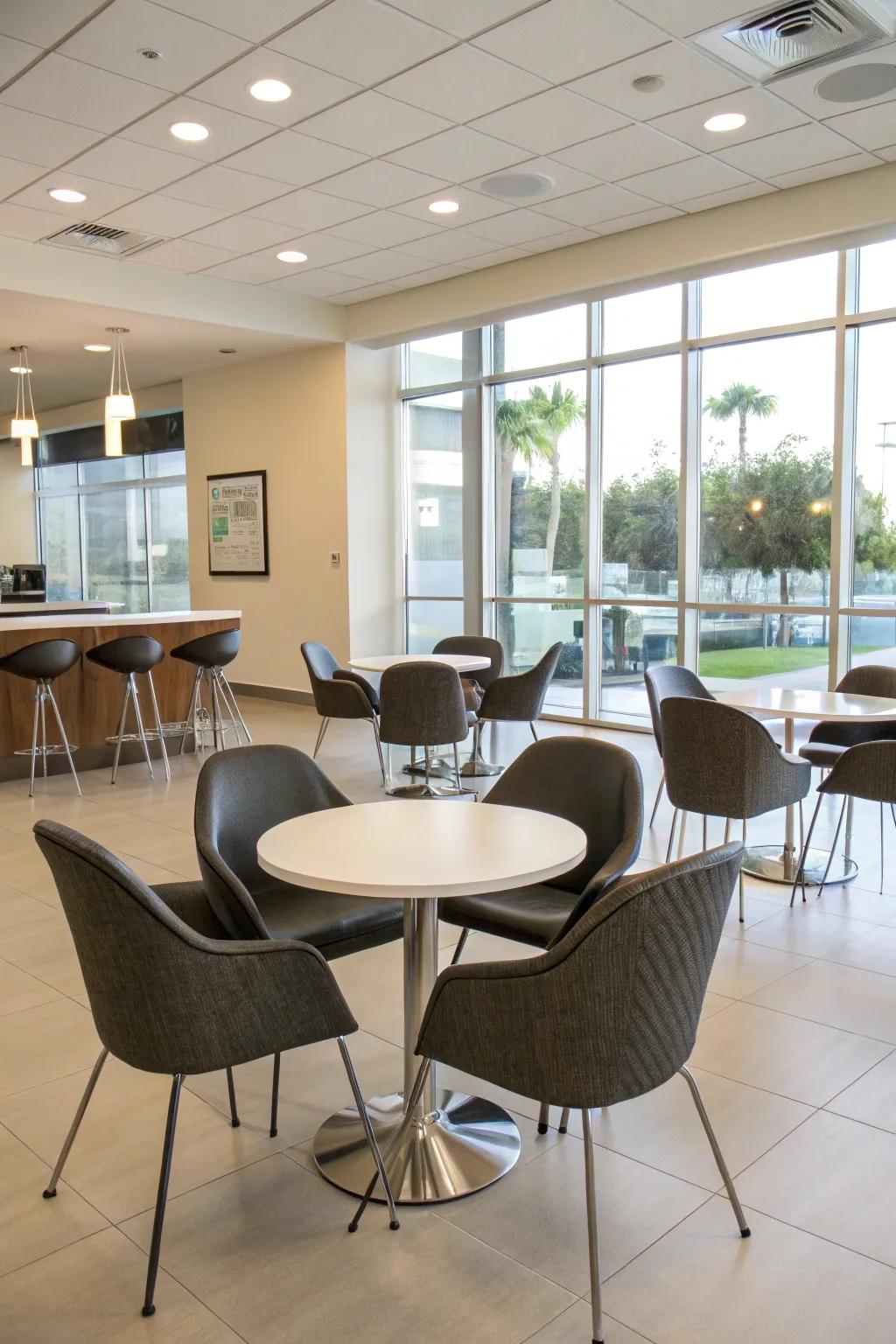 Elegant furniture amplifies the break room's charm.