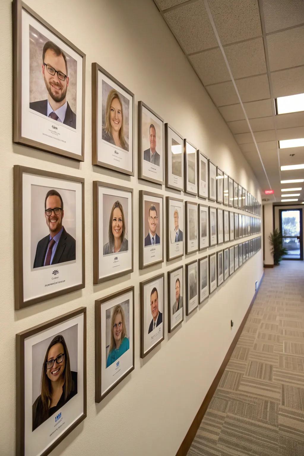 A classic grid arrangement displaying team member photos in a structured and neat manner.