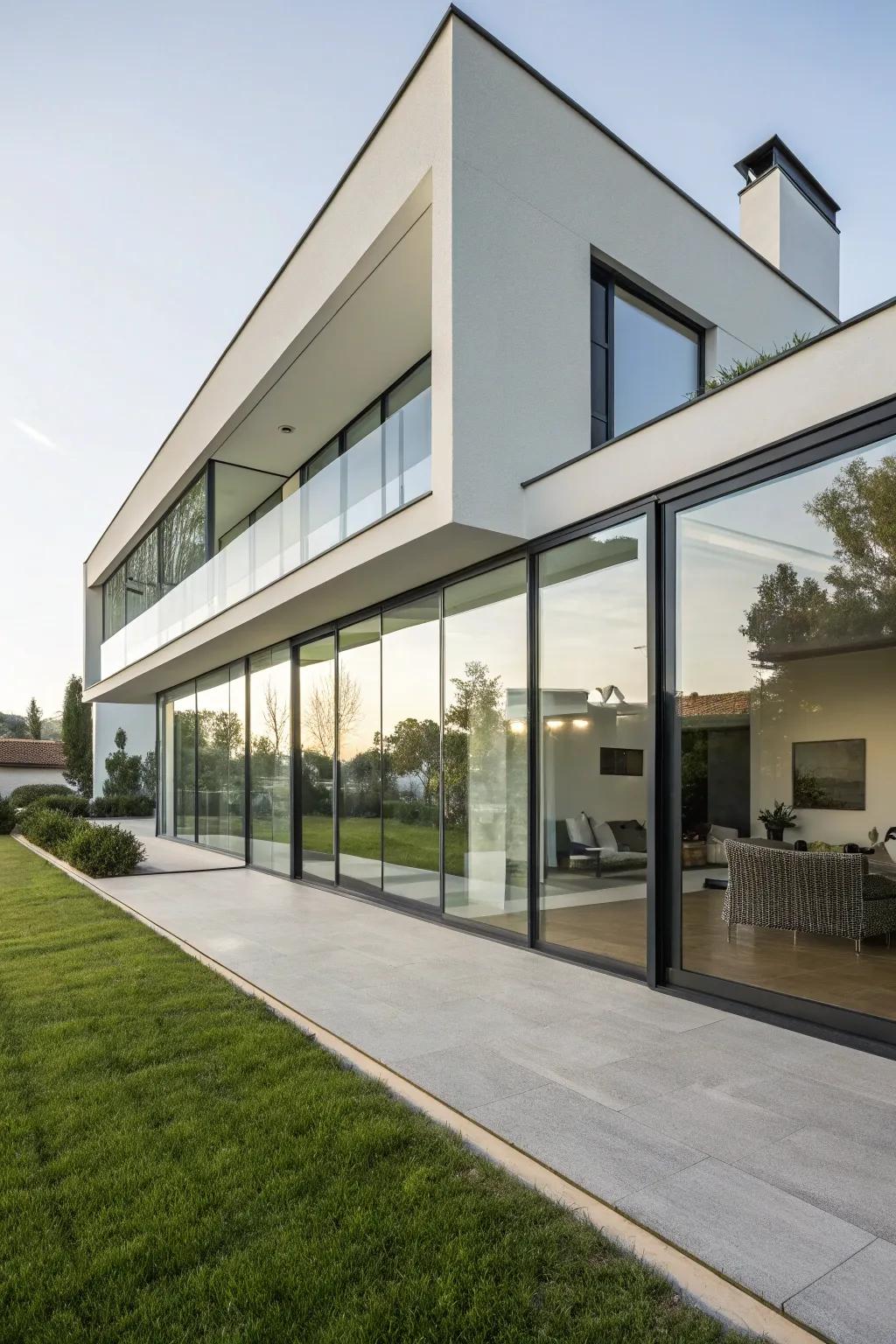 A polished, contemporary home facade with expansive windows.