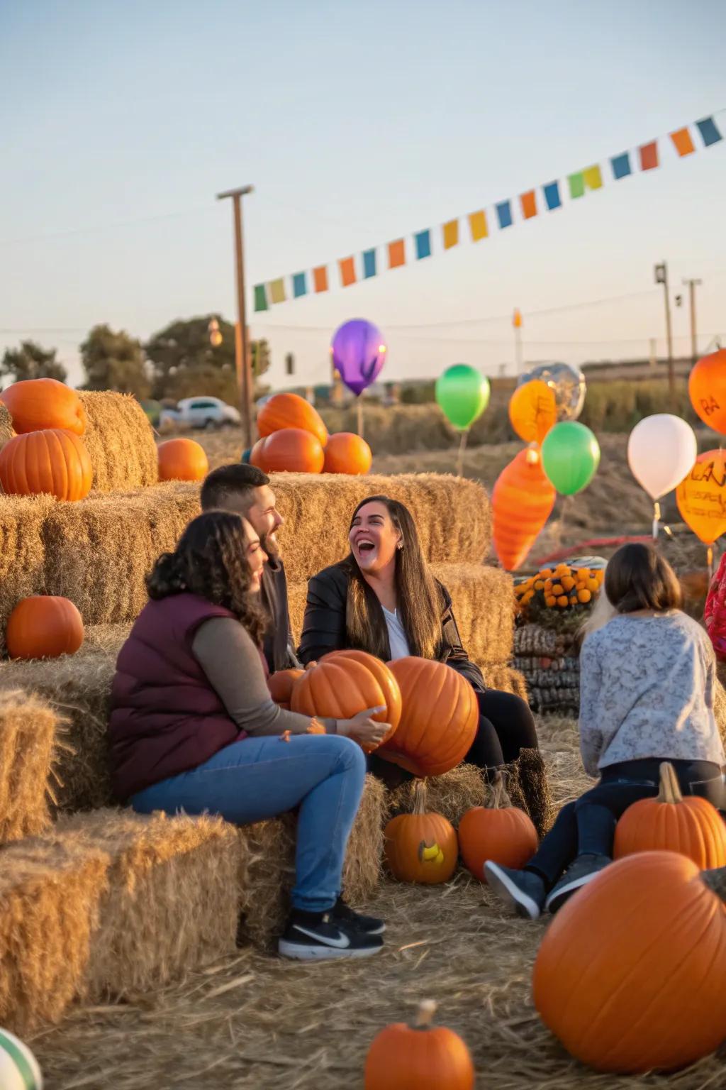 Birthday celebration at a pumpkin patch.