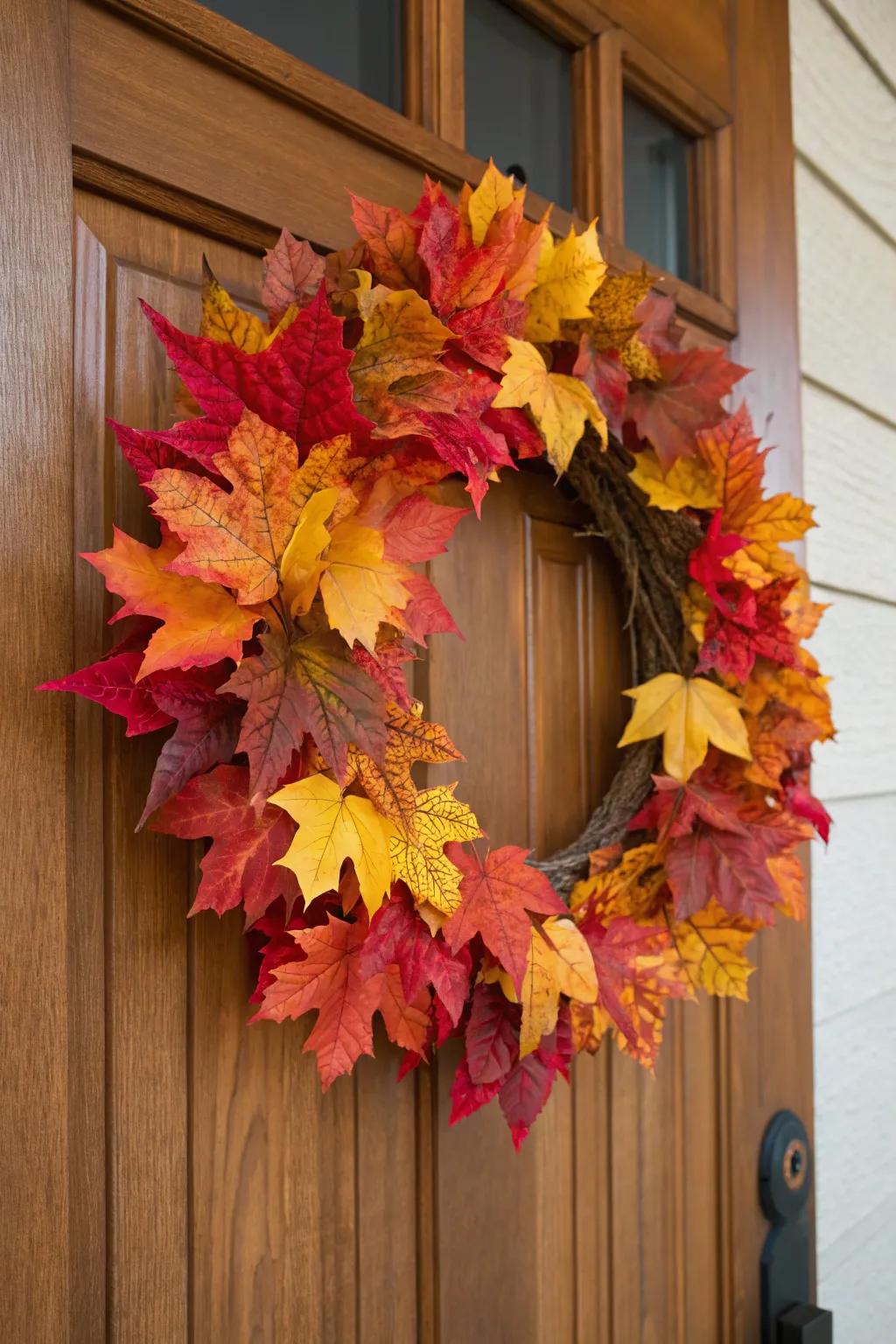 Traditional autumnal leaves imbue a cozy sensation to your entryway.