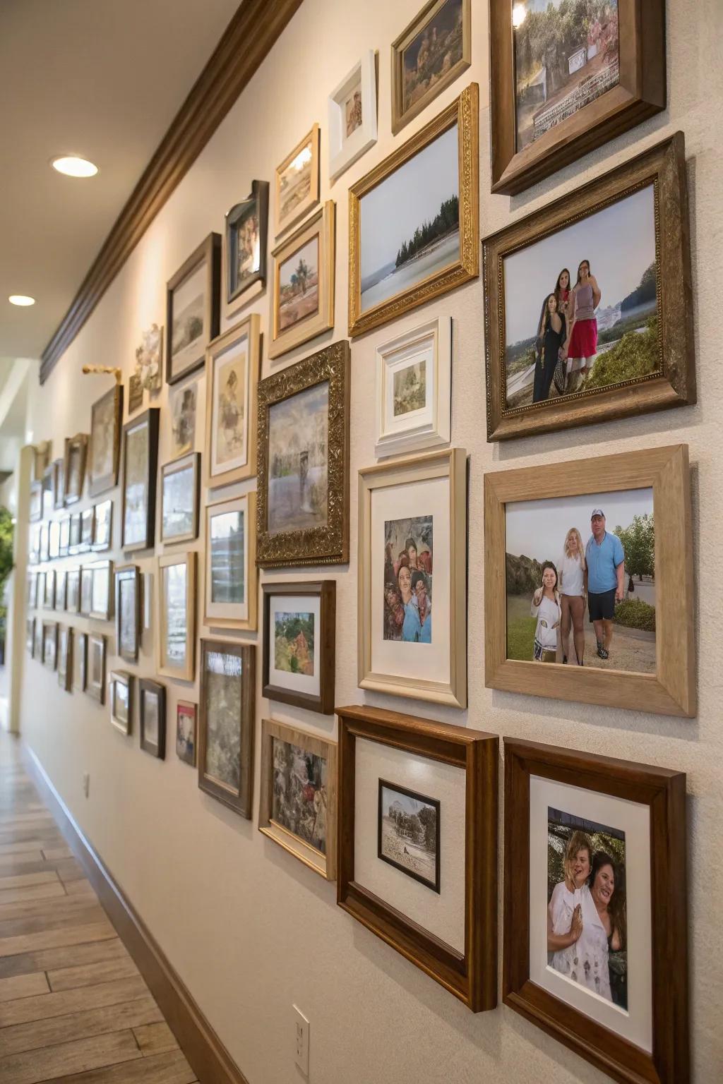 A gorgeous gallery wall showcasing a variety of frame styles and sizes