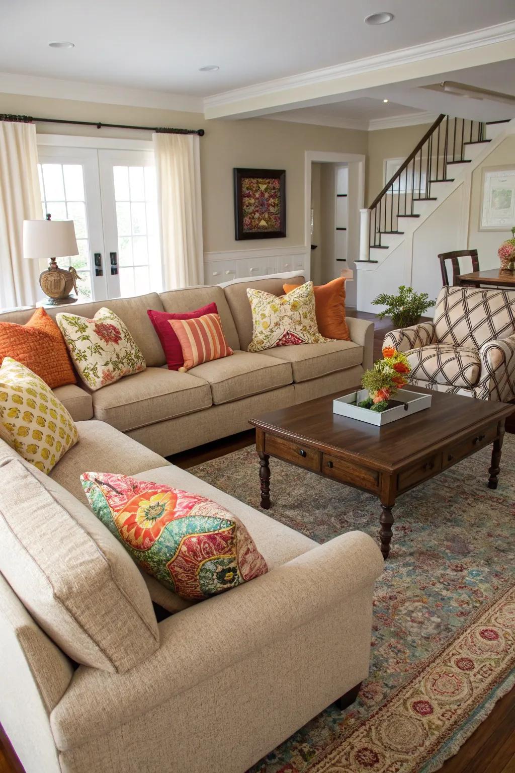 Customized seating to suit the room’s function.