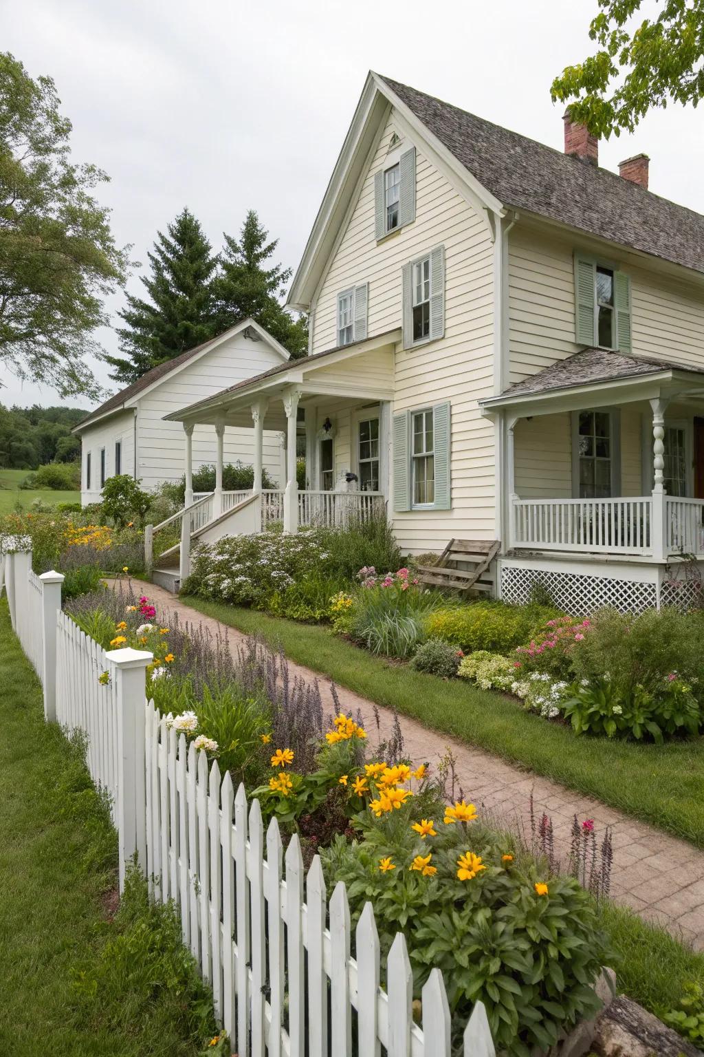 Traditional white farmhouse enhanced with a hint of cream for extra warmth.