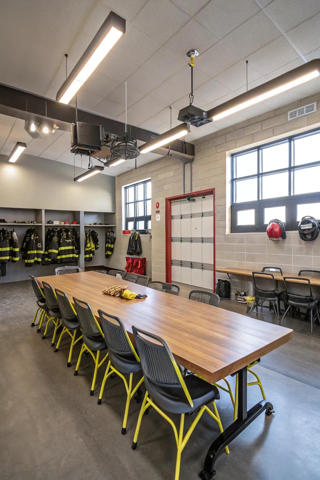 A fire station's meeting space crafted for effective teamwork and efficiency.