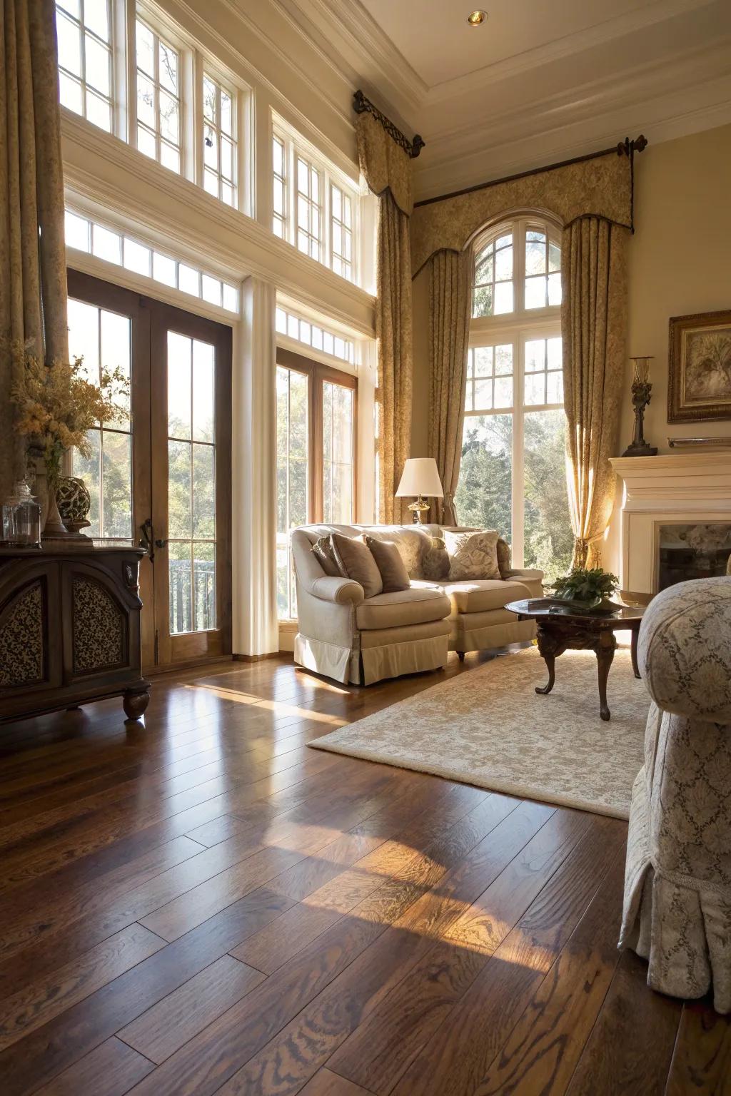 Enduring sophistication with walnut hardwood floors.
