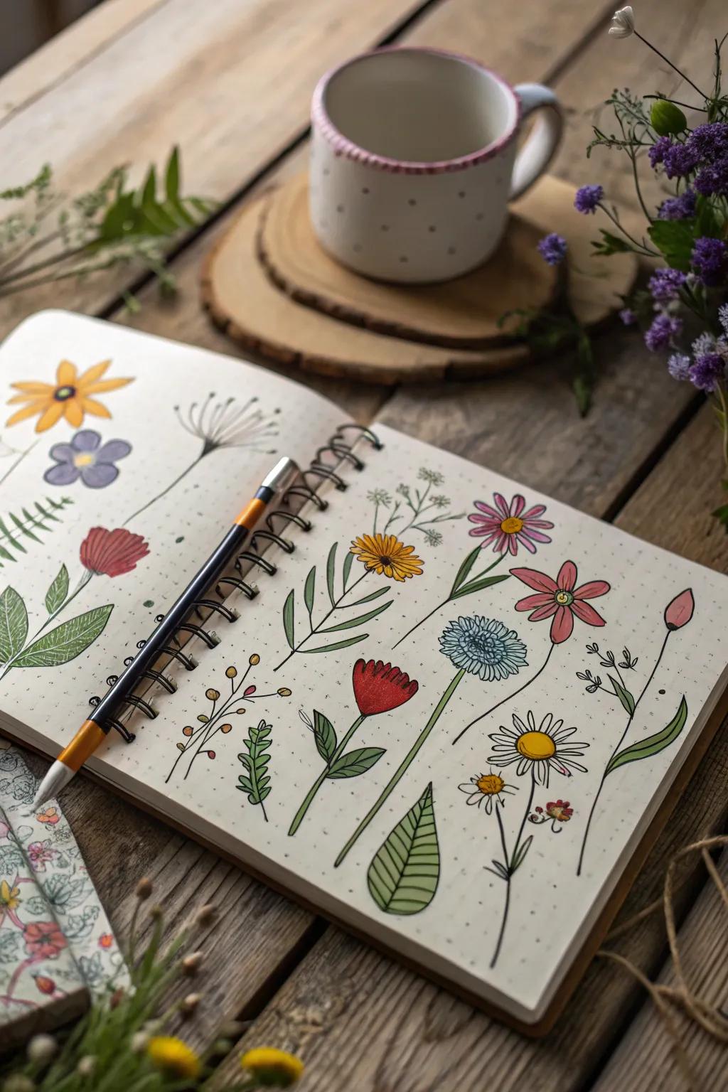 Playful wildflower scribbles bring a hint of nature's charm.