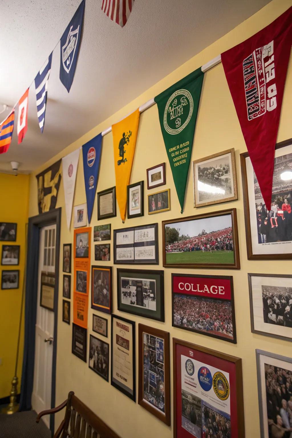 Celebrate your school pride with a wall dedicated to flags and memories.