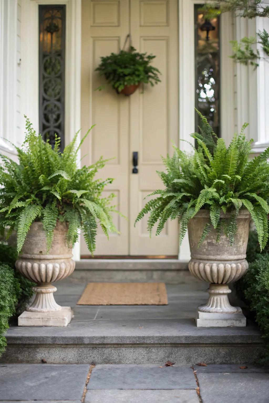 Use matching planters at your door to create symmetry.