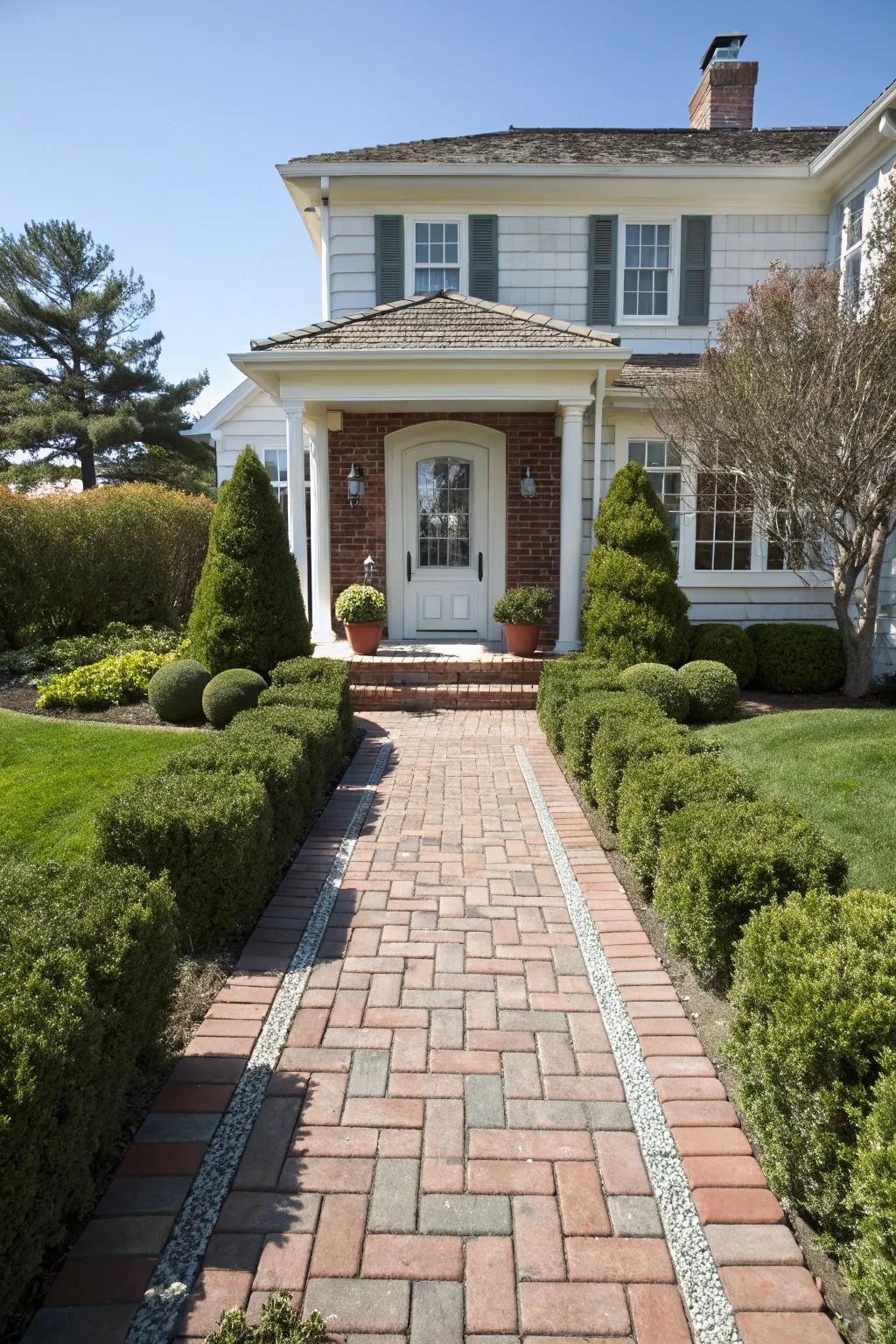 Appealing brick pavers paving the route to a friendly reception.
