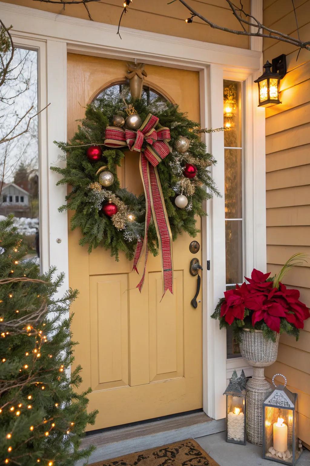 A timeless Christmas garland offers a delightful welcome to your porch.