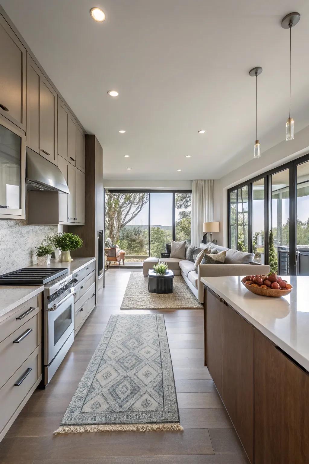 With no walls in the way, you get a clear view from the kitchen right into the living room.