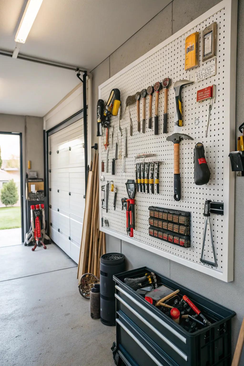 Employ perforated panels to keep your tools organized and easily accessible.