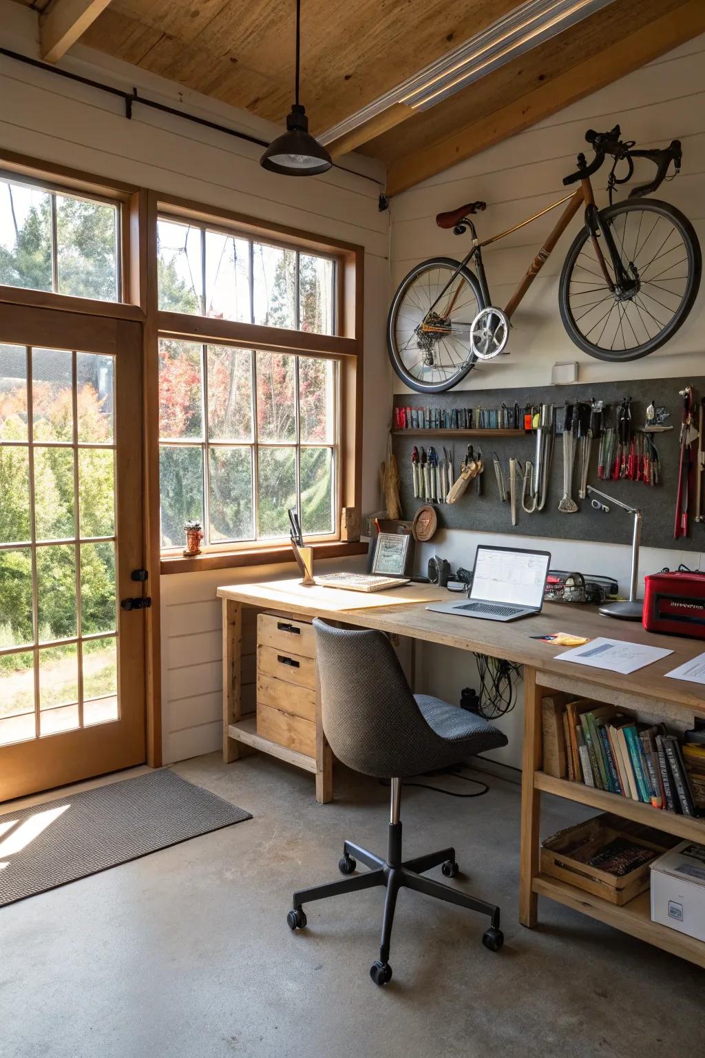 Elevate your effectiveness with a garage office bathed in sunlight.
