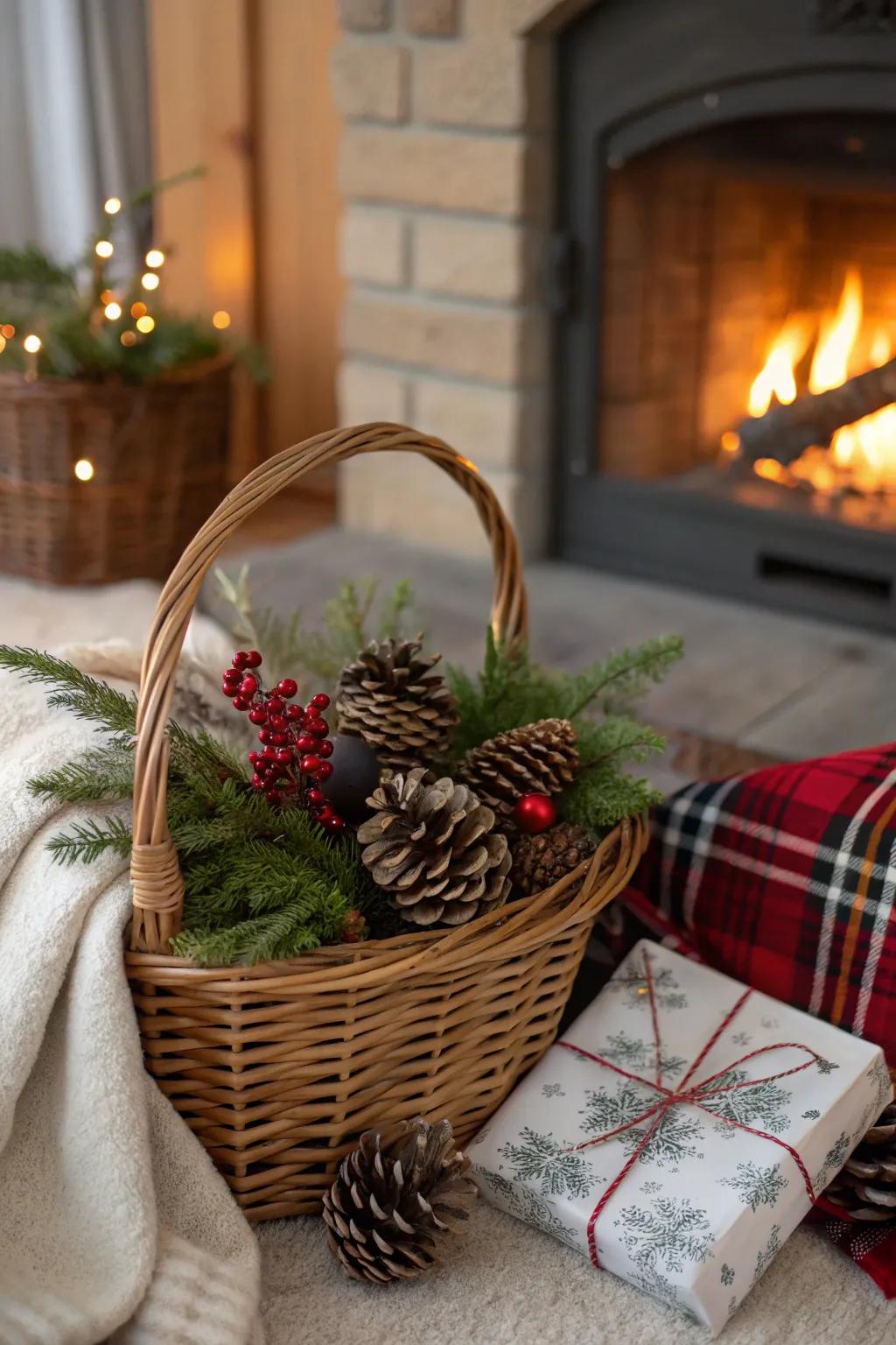 A gift basket channeling the essence of winter, ideal for the holiday period.