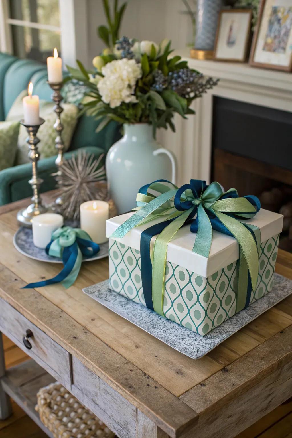 Gift wrapped with layered bands