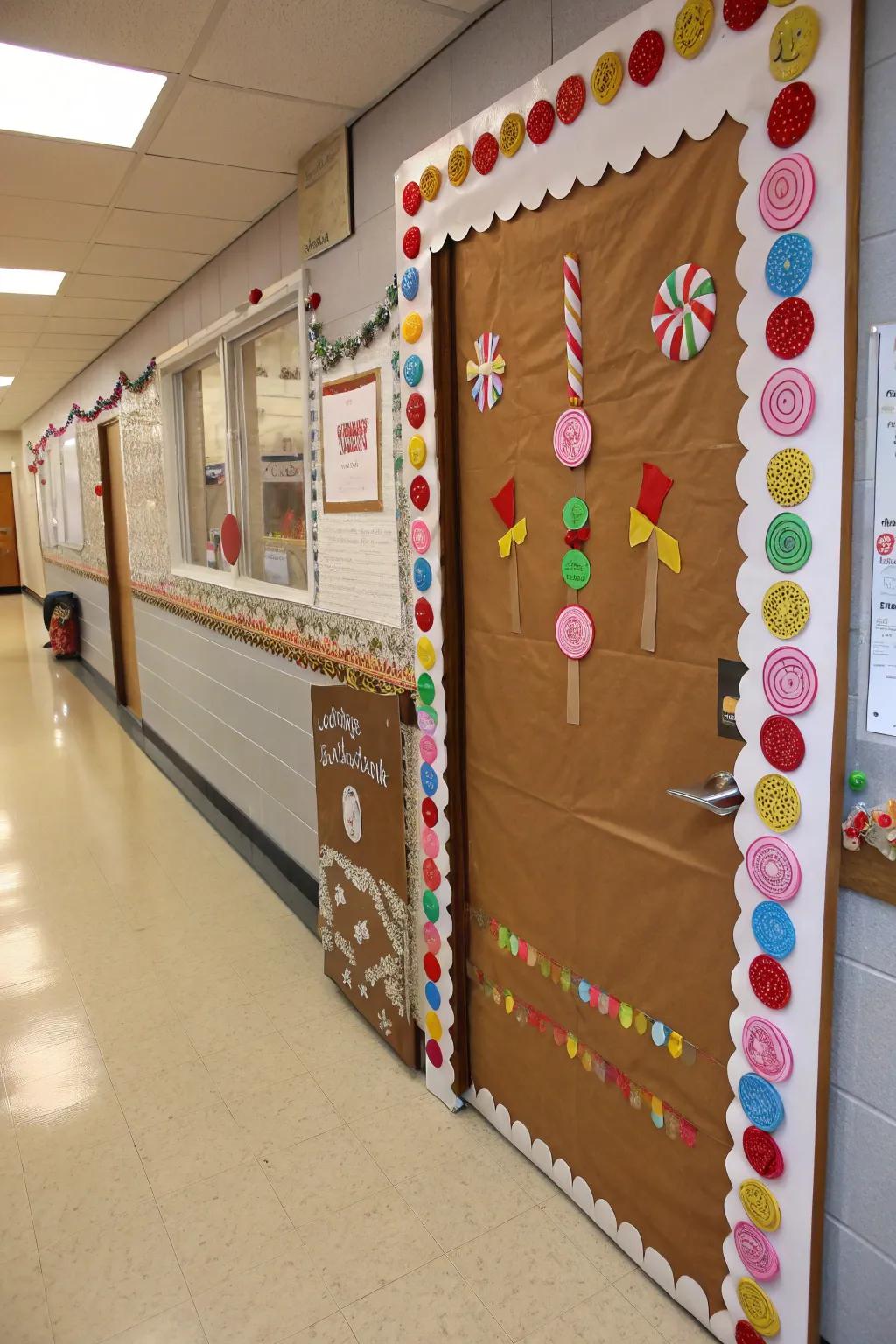 A quintessential sweet treat abode front on a classroom doorway.