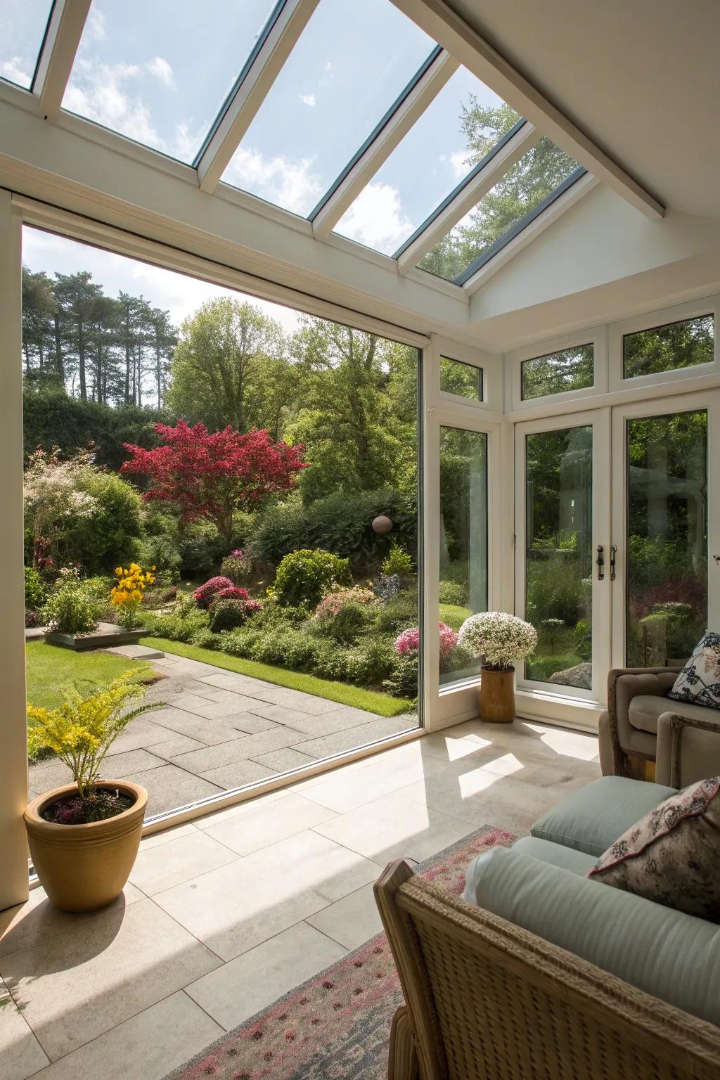 A luminous and ventilated ambiance defined by extensive glass wall placements.