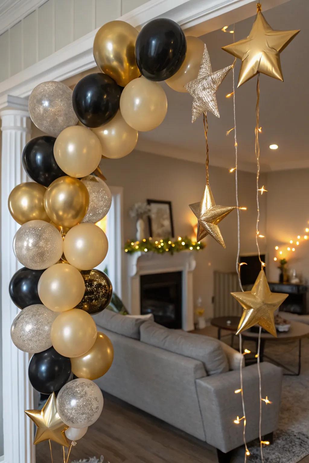 Eternal elegance displayed through a gold and onyx balloon garland.