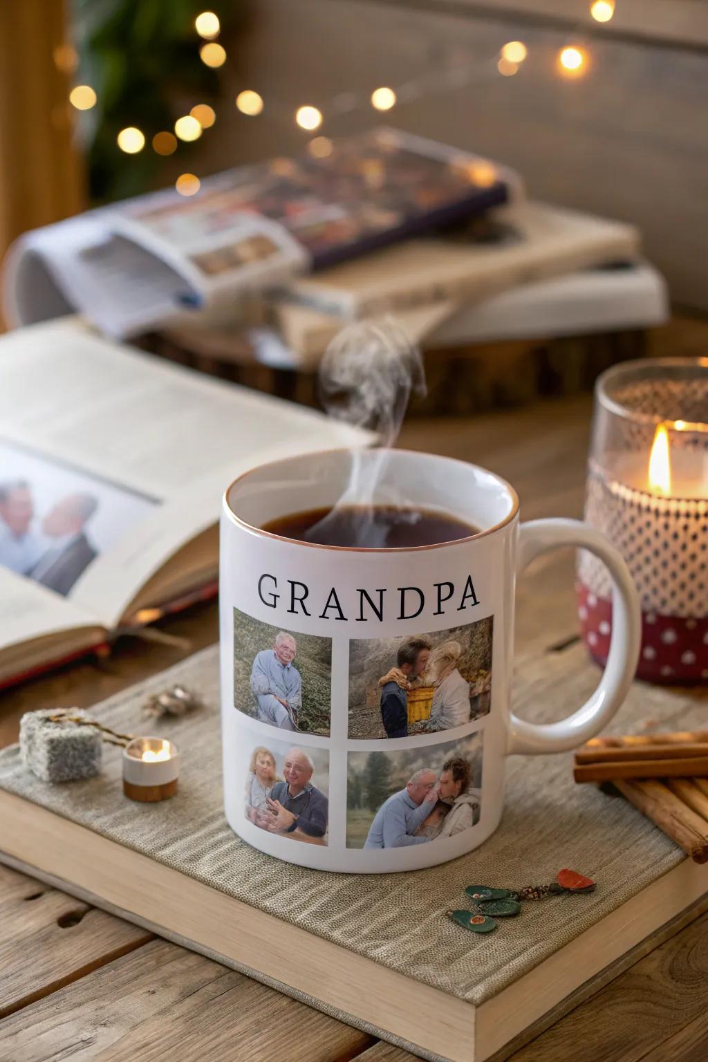 A touching collage mug, filled with treasured family memories.