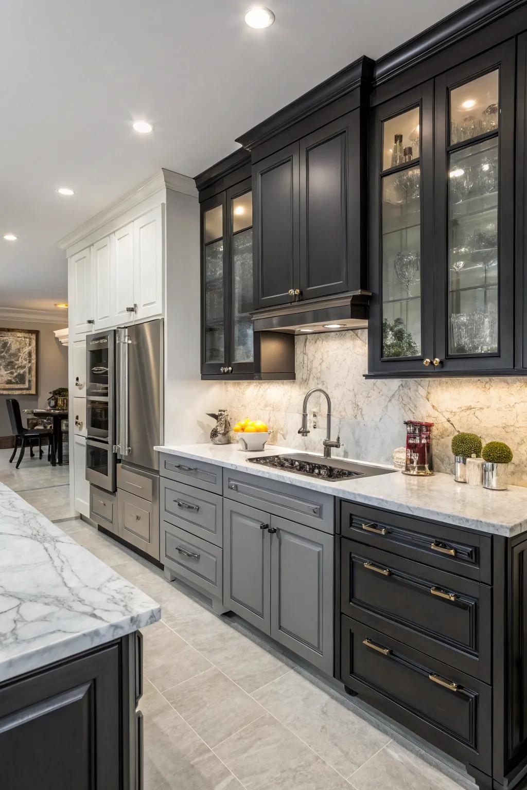 Contrasting cupboards give your kitchen added dimension and character.