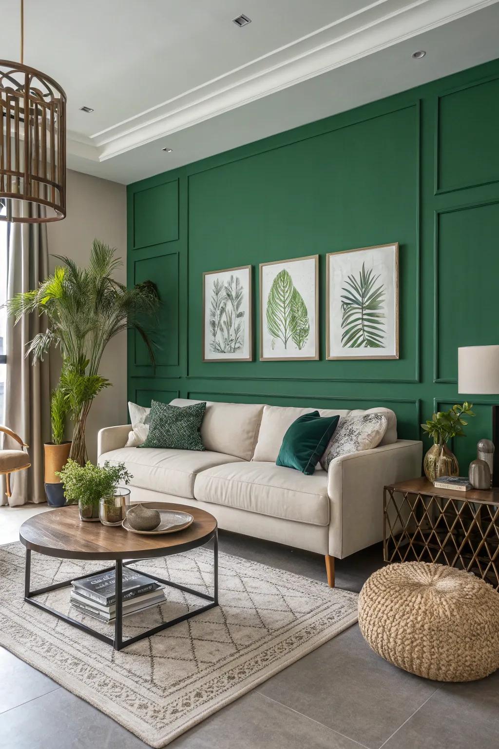 A striking green accent wall can turn any room into an energetic space.