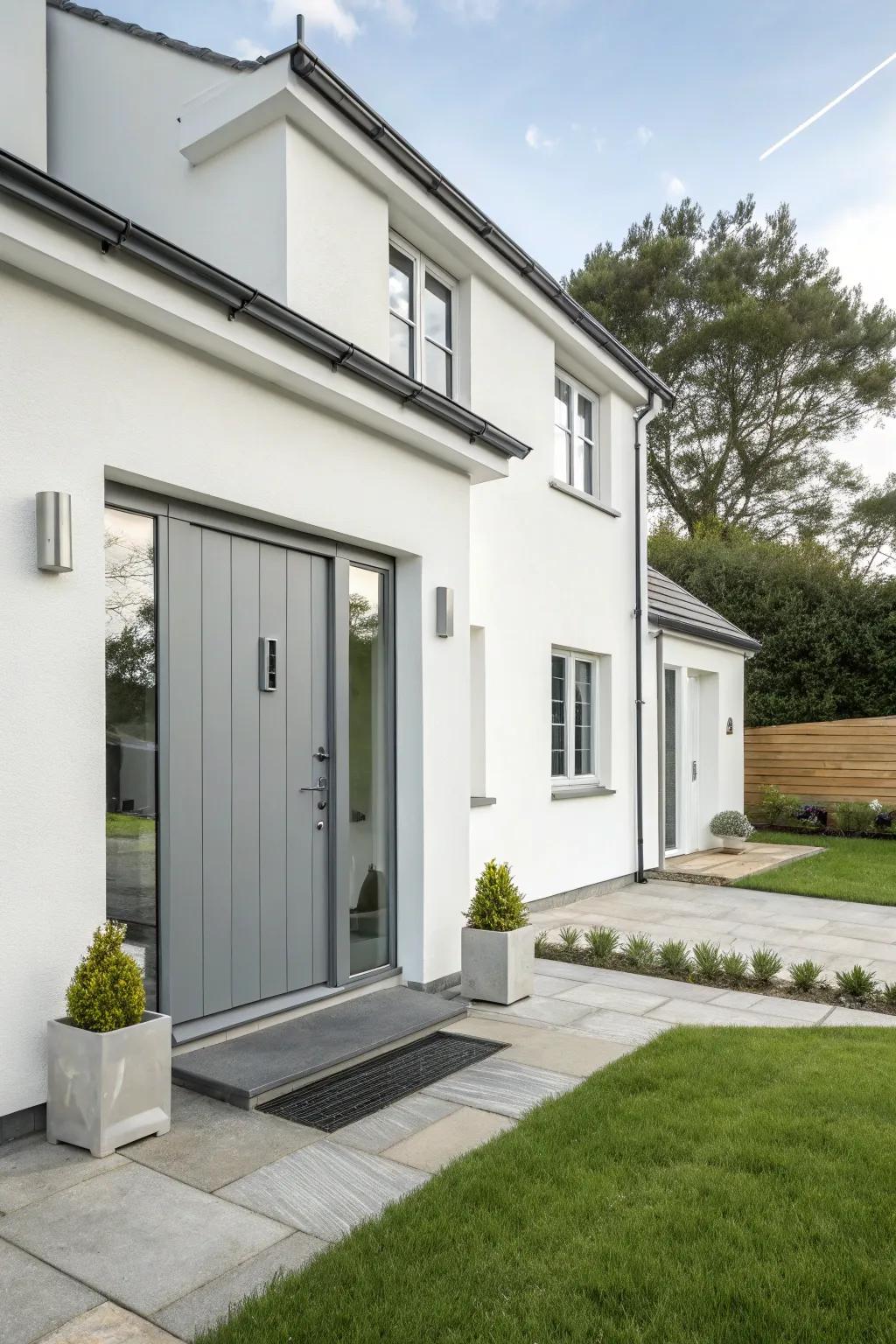 A sleek grey composite door amplifies the contemporary style of this home.