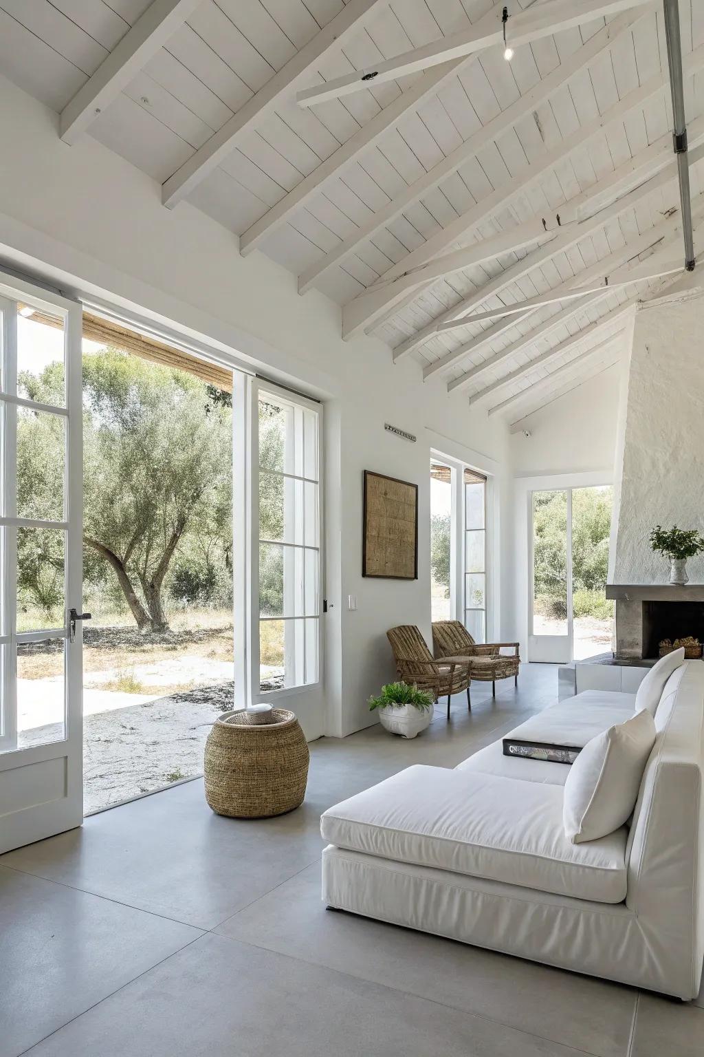 A minimalist guest house interior design focusing on space and serenity.