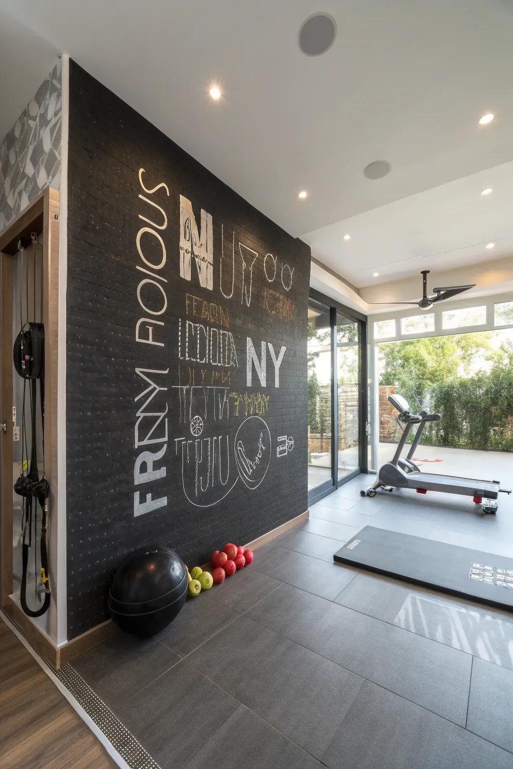 Elevate your exercise routine with an inspirational quote-filled wall.