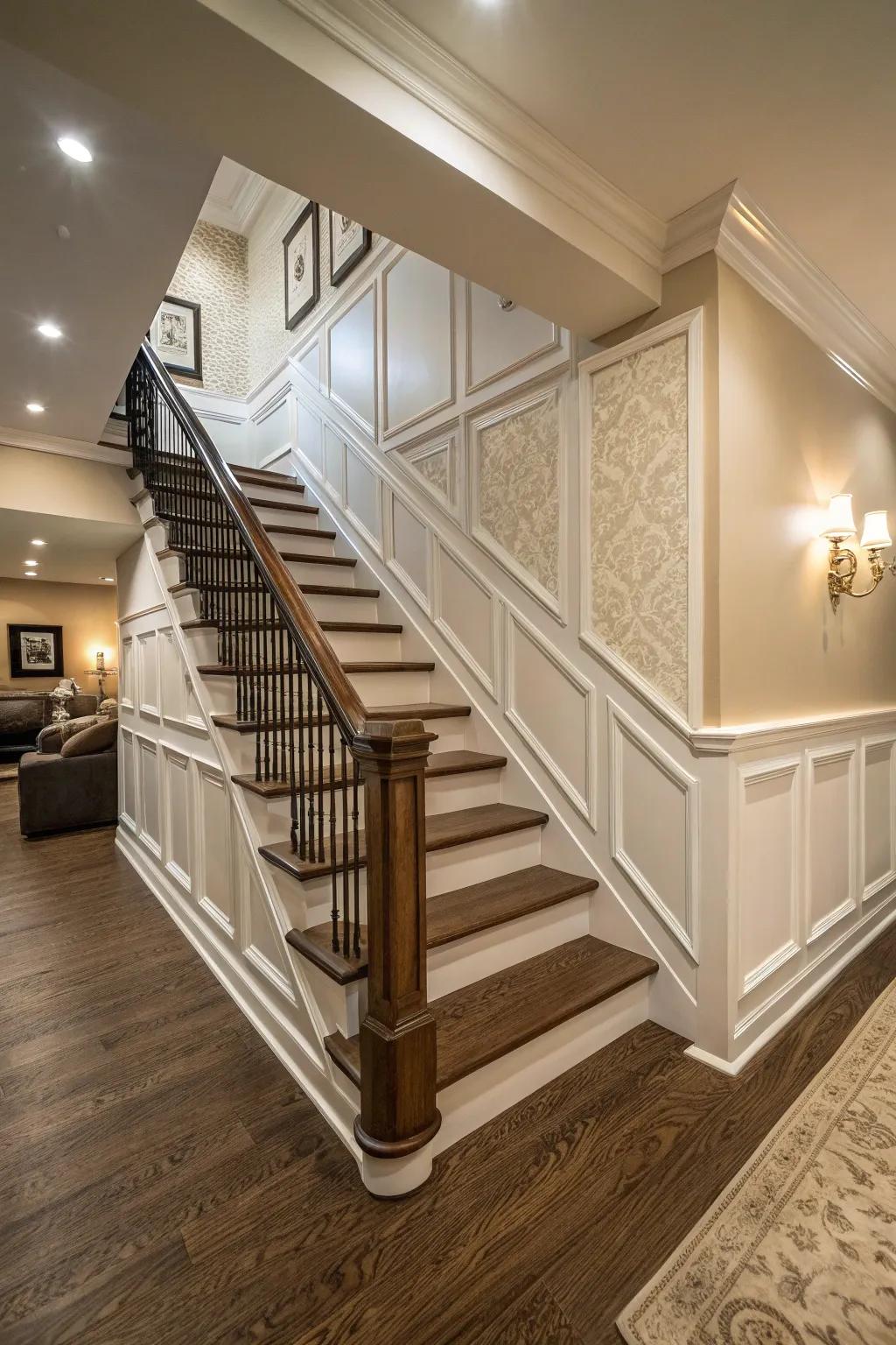 Sophisticated moldings accentuate the half wall's appeal.