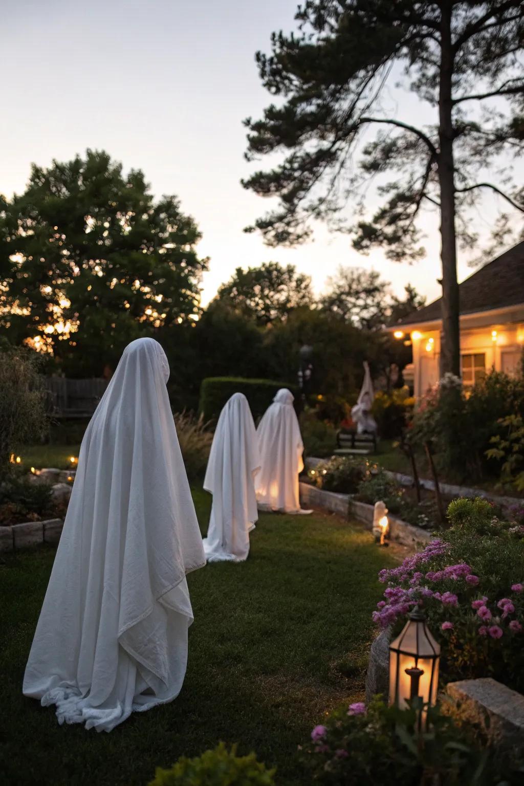 Ghostly figures craft a haunting allure in any outdoor setting.