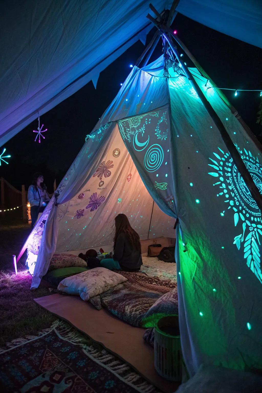 Step into a captivating glow-in-the-dark Halloween shelter.