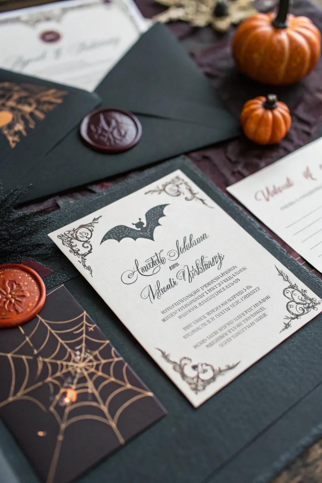 Establish the atmosphere with mysterious yet elegant invitations.