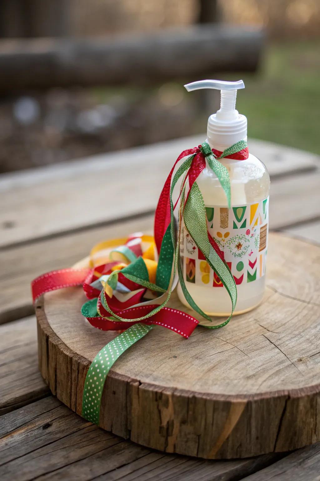 Cleansing gel adorned with vibrant ribbons, exuding a festive ambiance.