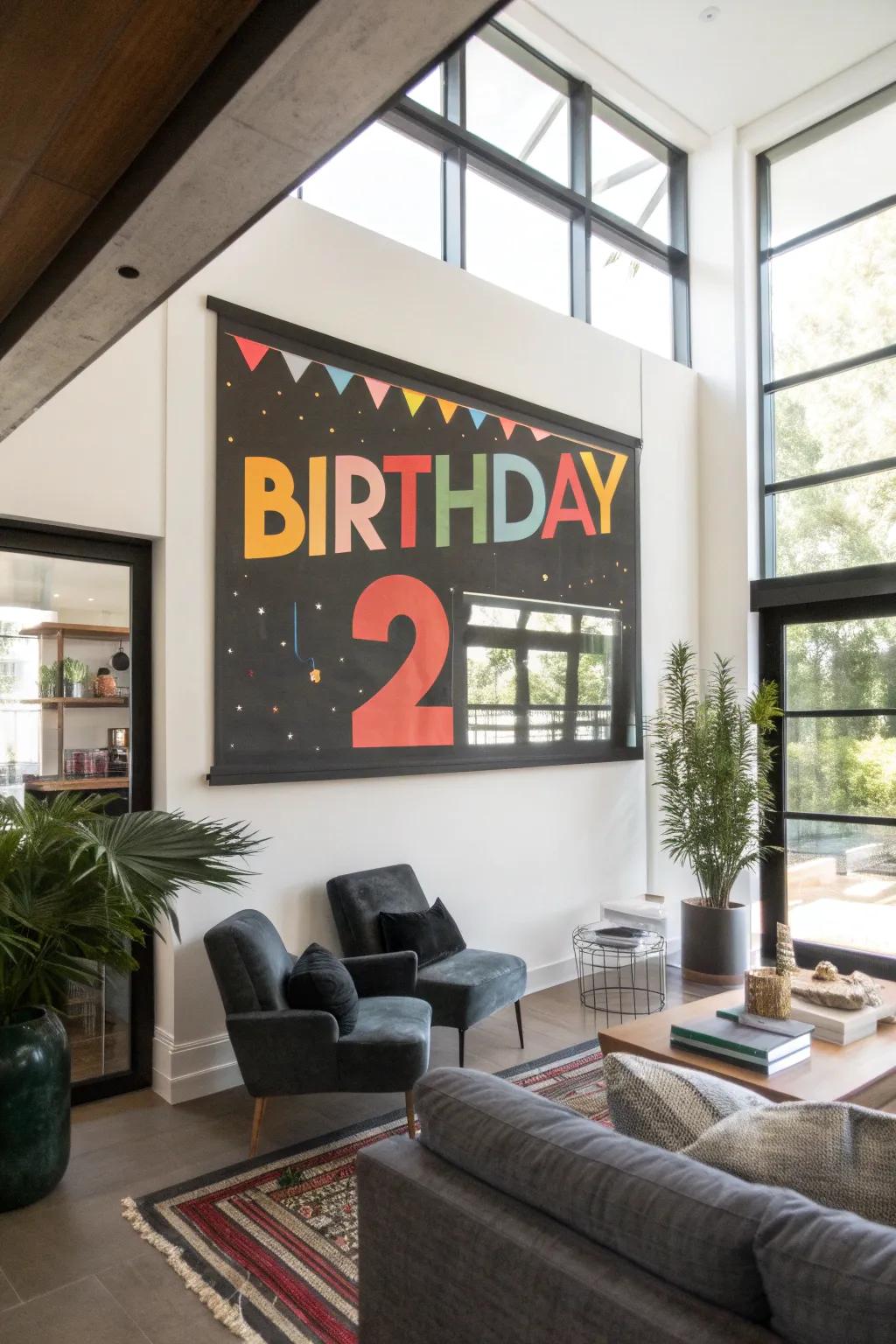 Striking typography transforms a birthday display into a captivating focus point.