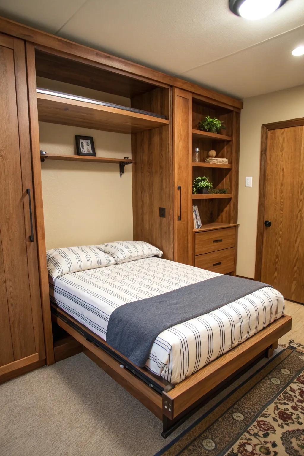 Classic fold-away bed tucked into a streamlined wall fixture