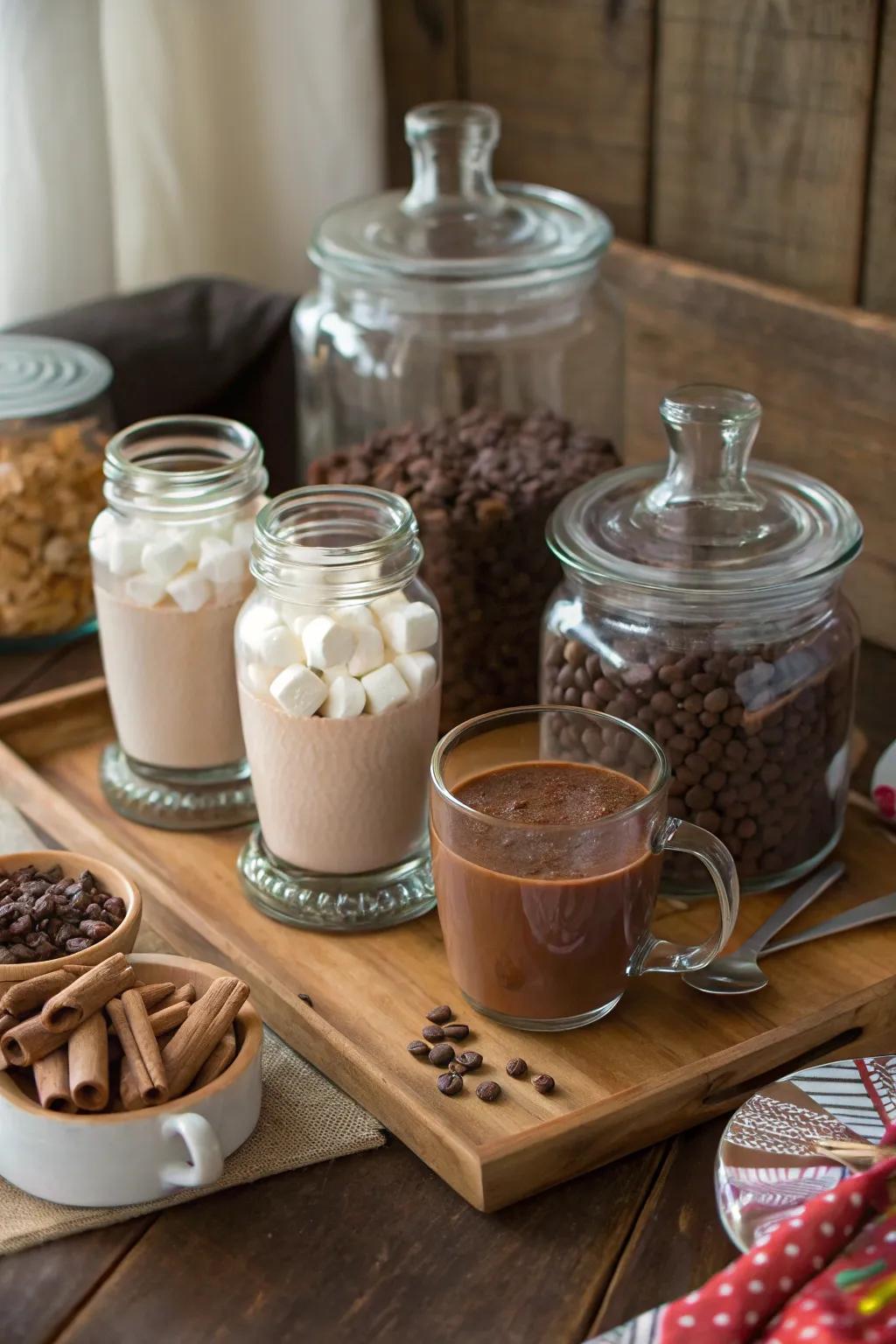A charming sweet chocolate station adorned with delightful toppings.