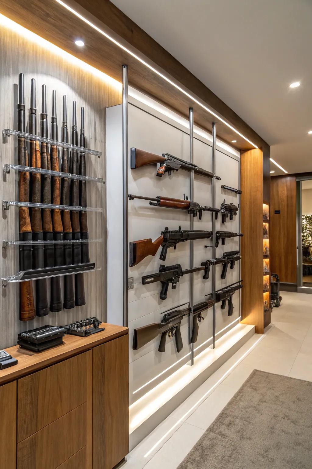 Make your firearm collection a centerpiece with racks mounted on the wall.